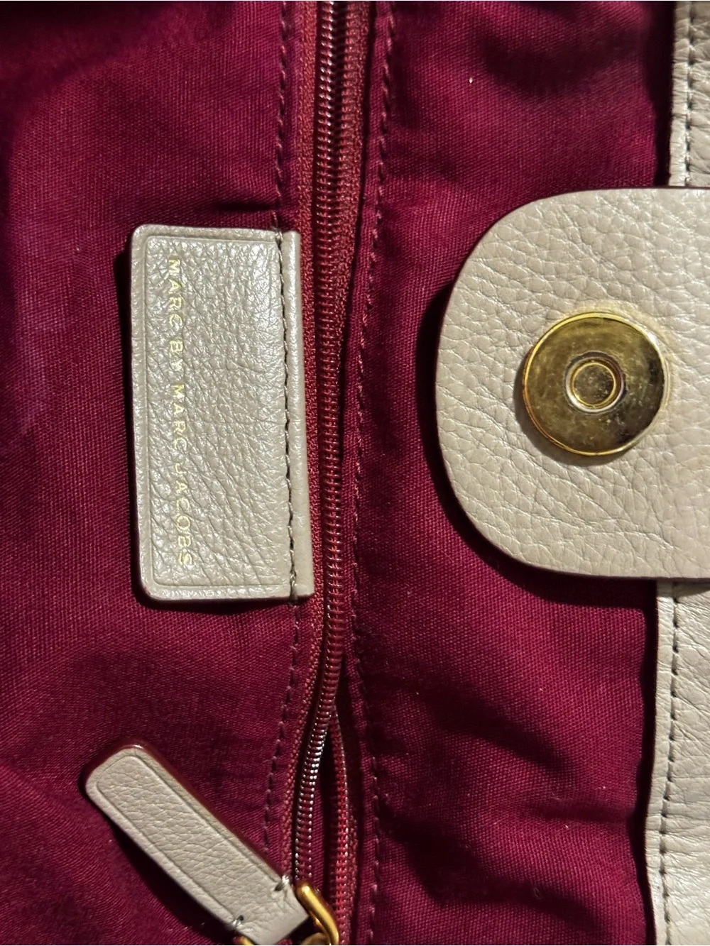 Marc by Marc Jacobs Taupe Pebble Leather Satchel with Gold Plate